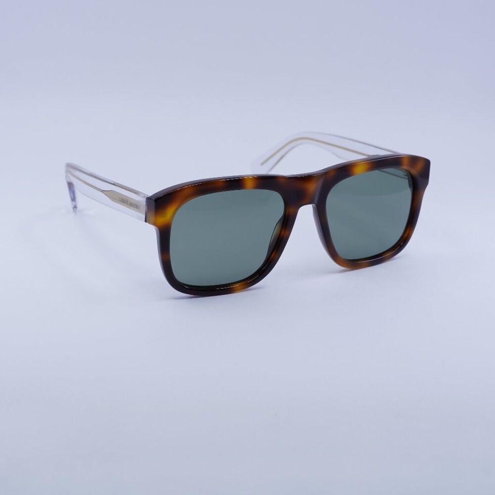 Saint Laurent SL558 002 Sunglasses Havana/Transparent Square Frame, Green Lenses